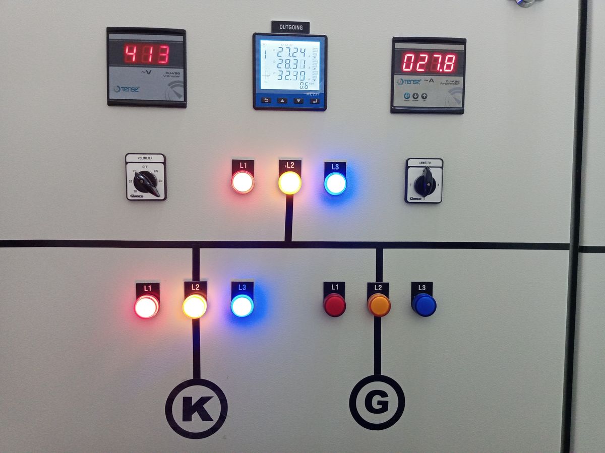 Panel metering and indication lamps close-up